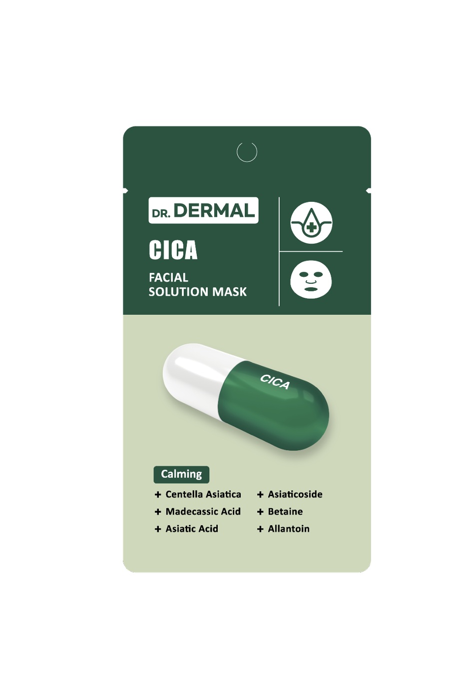 DR.DERMAL FACIAL SOLUTION MASK CICA Успокаивающая тканевая маска для лица с центеллой и мадекасисом 25мл*10шт