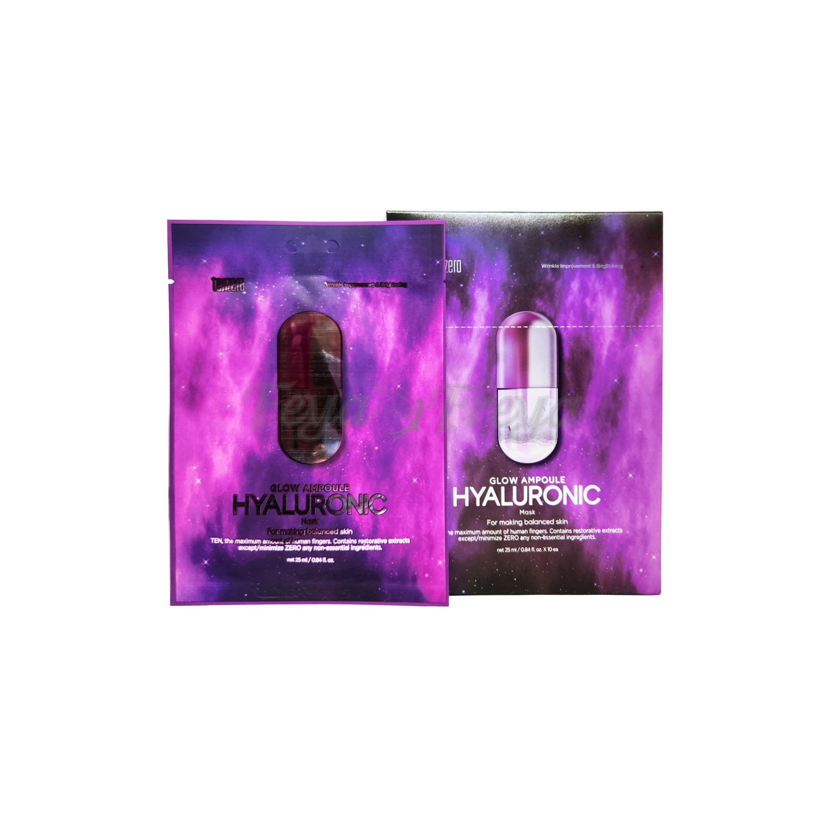 TENZERO GLOW AMPOULE HYALURONIC MASK Тканевая маска для лица с гиалуроновой кислотой 25мл*10шт