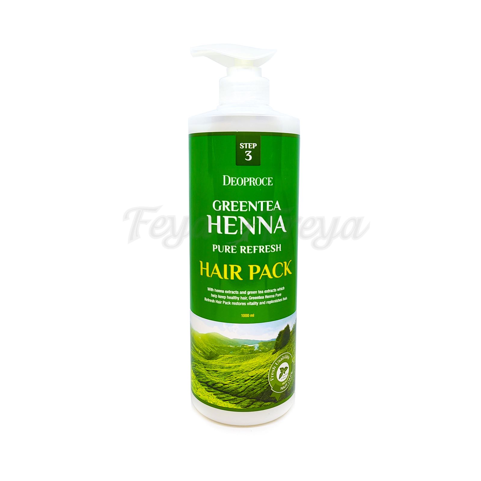 DEOPROCE GREENTEA HENNA PURE REFRESH HAIR PACK Маска с зеленым чаем и хной 1000мл