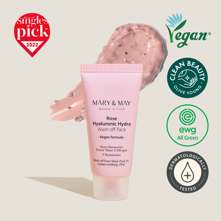 MARY & MAY ROSE HYALURONIC HYDRA WASH OFF PACK Очищающая маска с экстрактом розы и гиалуроновой кислотой 30гр