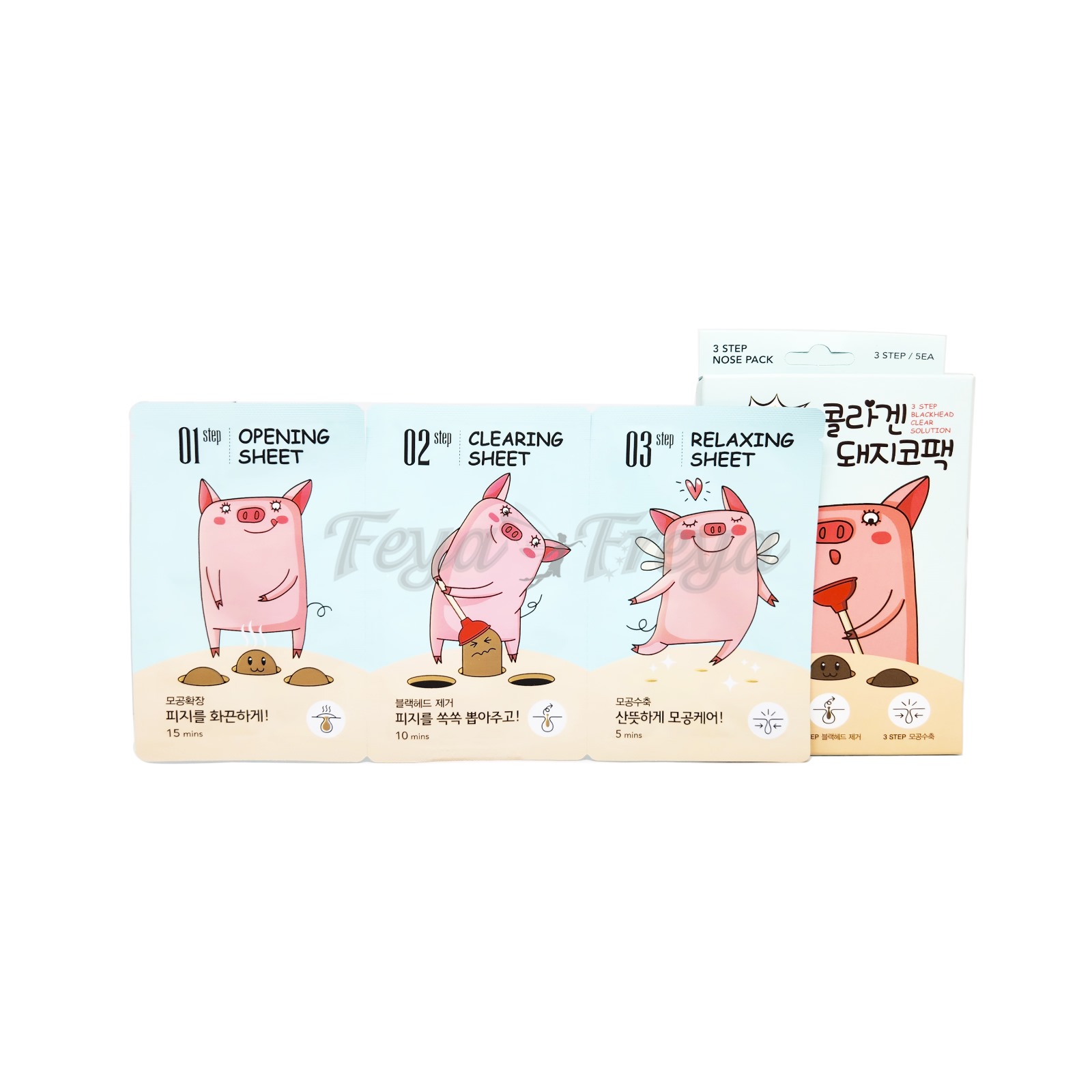 ENOUGH BONIBELLE 3STEP CICA CARE BLACKHEAD CLEAR SOLUTION 5SHEET Очищающая тканевая маска для носа с центеллой 5шт (0.2гр*3шт)