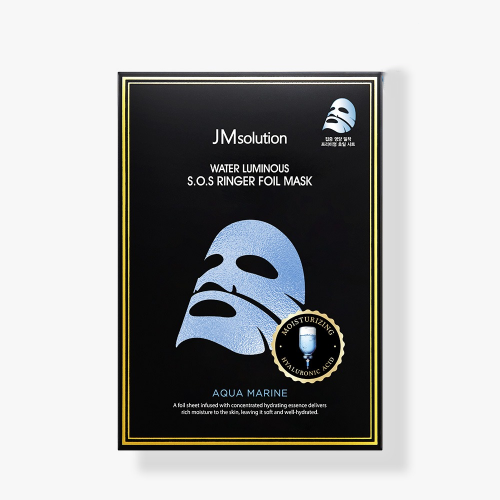 JM SOLUTION WATER LUMINOUS SOS RINGER FOIL MASK AQUA MARINE Увлажняющая фольгированная тканевая маска с 5 видами гиалуроновой кислоты 35мл