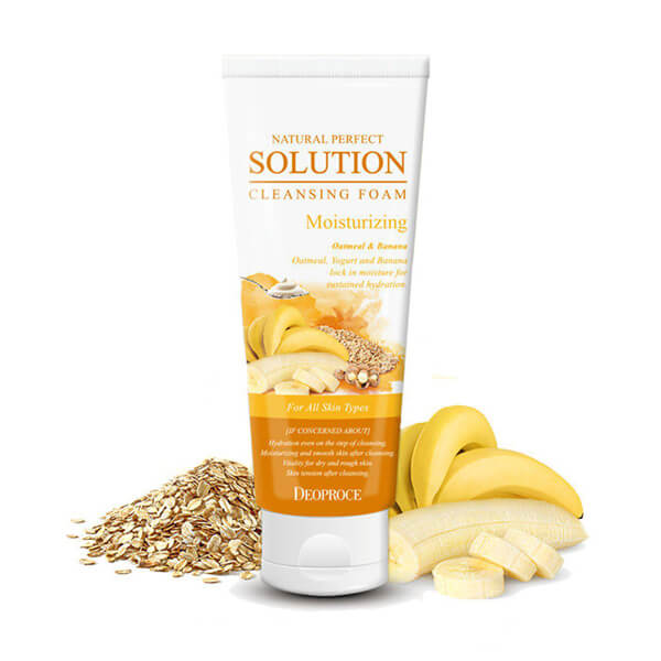 DEOPROCE NATURAL PERFECT SOLUTION CLEANSING FOAM OUTMEAL BANANA Пенка для умывания овсянка, банан 170г