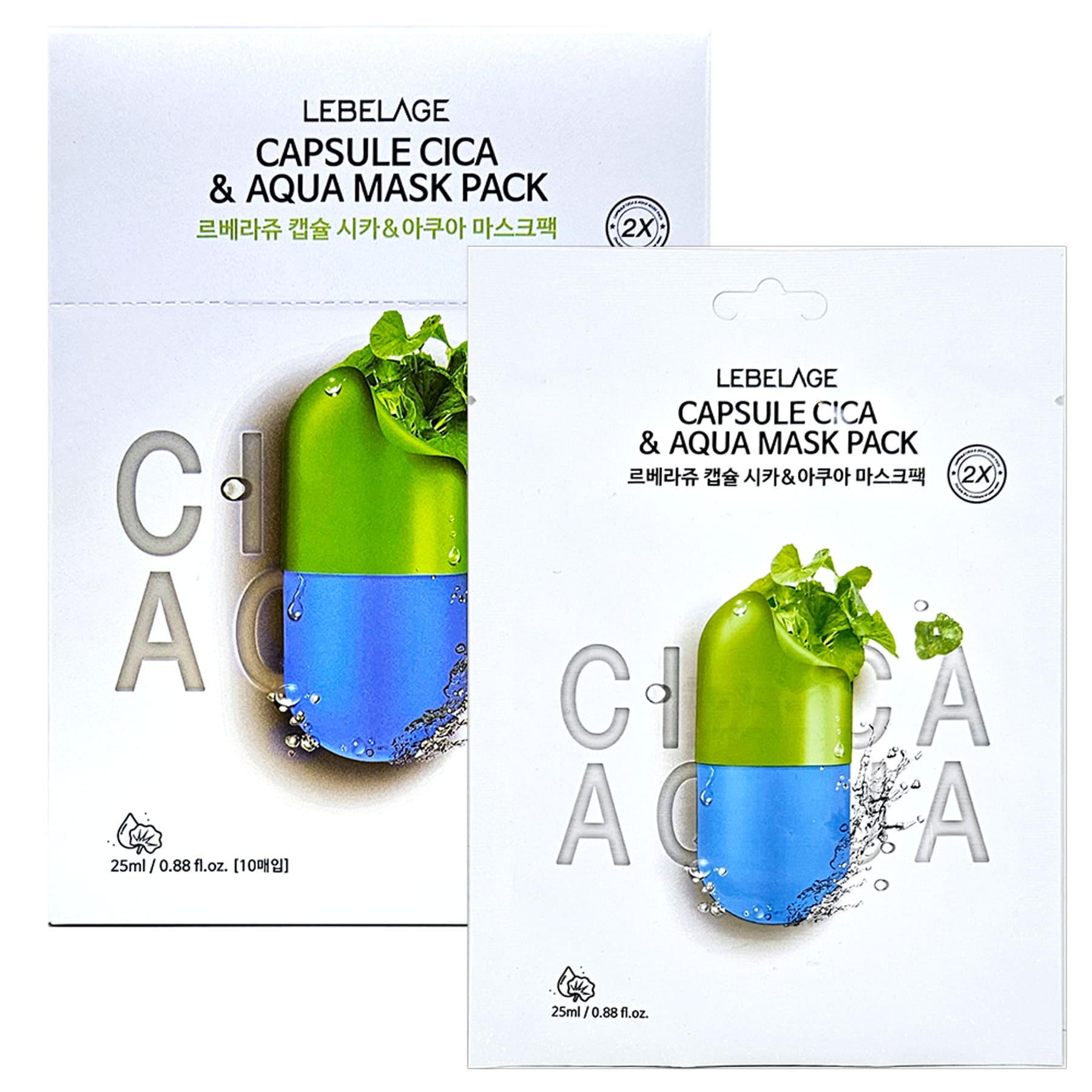 LEBELAGE CAPSULE CICA&AQUA 2X MASK PACK  Капсульная маска с увлажняющая с центеллой 28мл*10шт