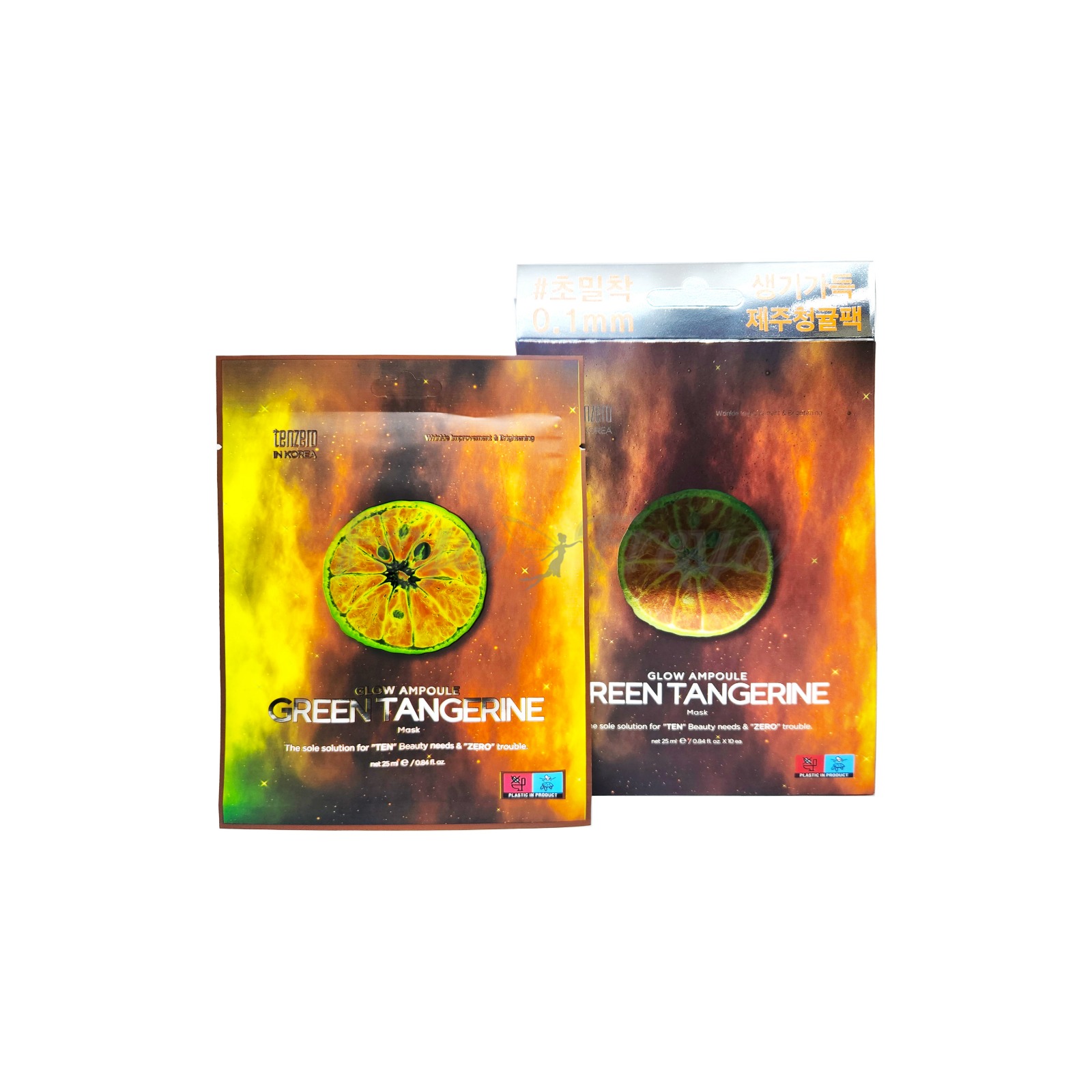 TENZERO GLOW AMPOULE GREEN TANGERINE MASK Тканевая маска для лица с экстрактом зеленого мандарина 25мл*10шт