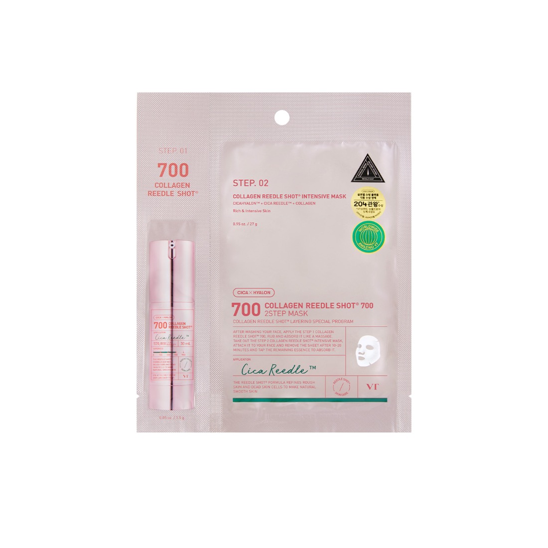 VT COLLAGEN REEDLE SHOT 700 2STEP MASK Двухэтапная маска со спикулами и коллагеном "700" 1.5гр+27гр