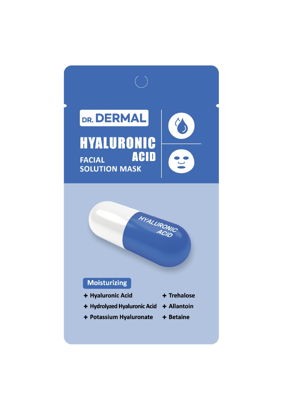 DR.DERMAL FACIAL SOLUTION MASK HYALURONIC ACID Увлажняющая тканевая маска для лица с гиалуроновой кислотой 25мл