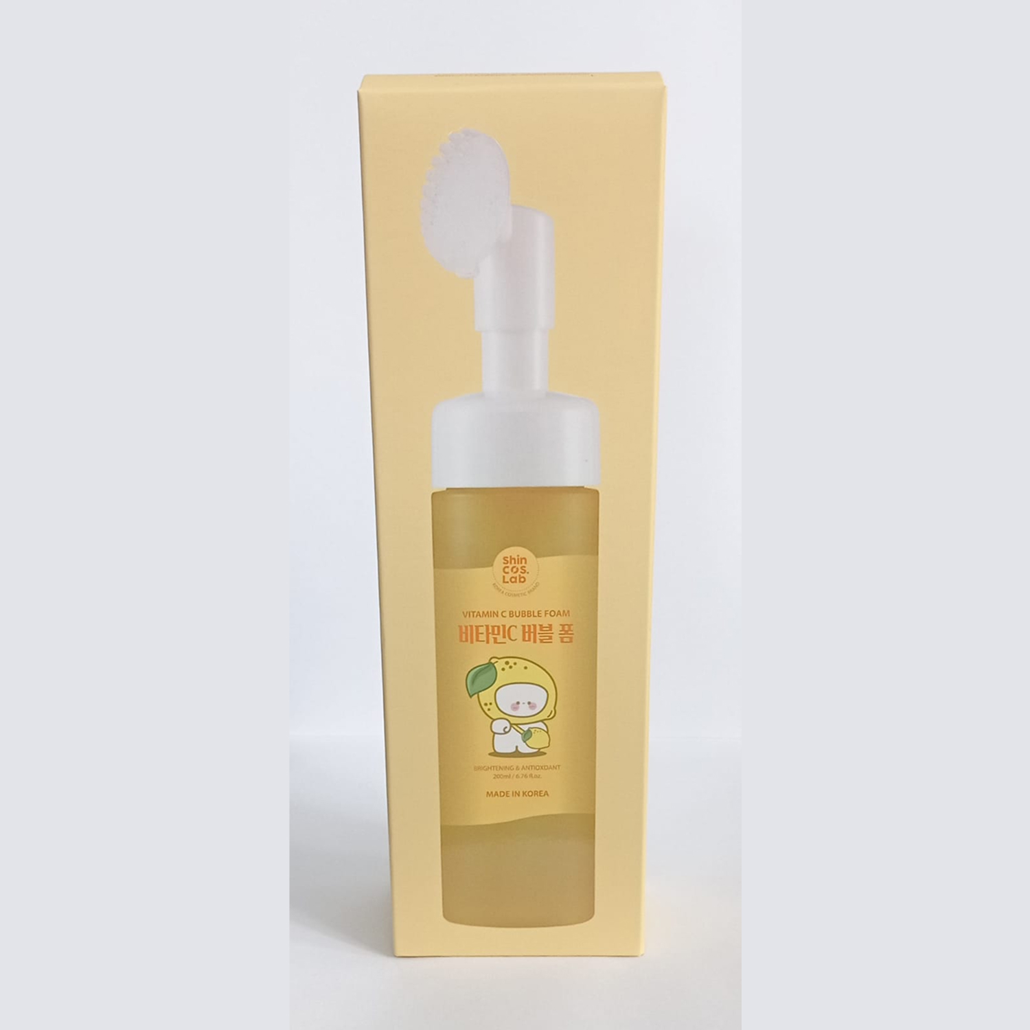 SHINCOS.LAB AHA/BHA/PHA CENTELLA 3% BUBBLE VITAMIN C FOAM CLEANSING BRUSH Бабл пенка для умывания с кислотами, центеллой и витамином С 3% 200мл